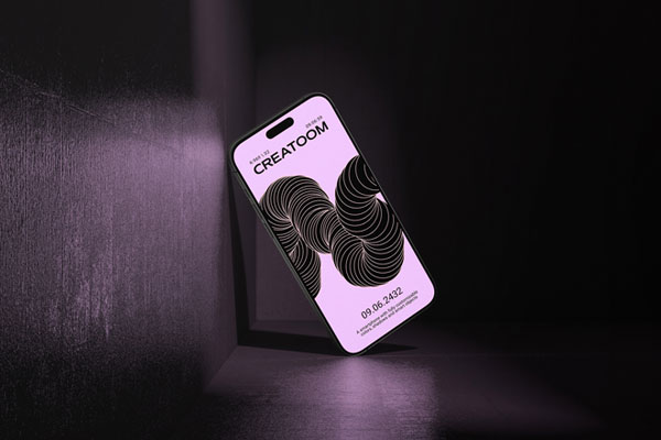 Free Front Sight of iPhone 15 Pro Mockup on Concrete PSD Template
