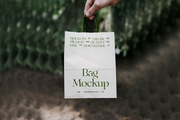 Free Front Sight of Packaging Paper Bag Mockup in Hand PSD Template