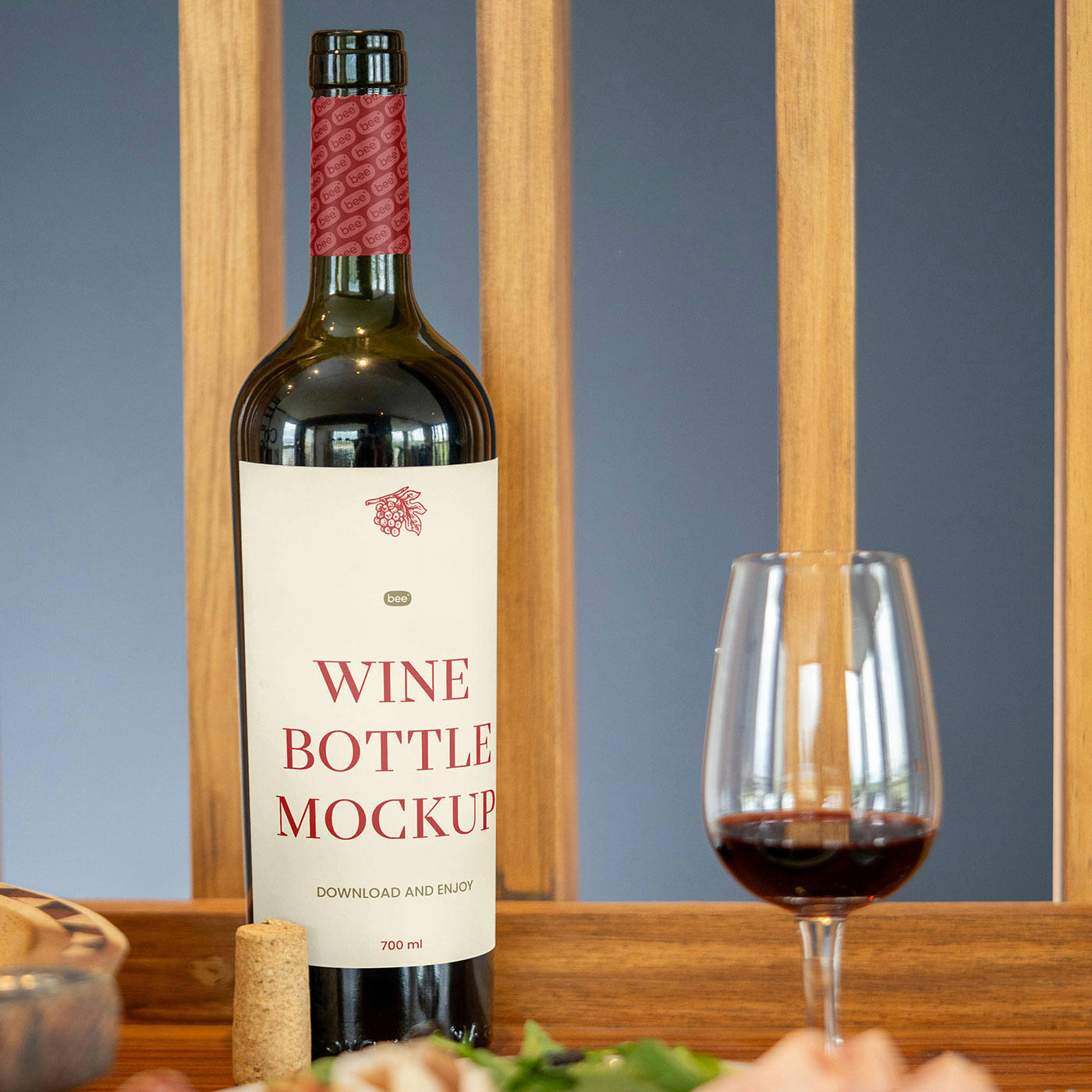 Free Front Sight of Wine Bottle Mockup with Closure PSD Template