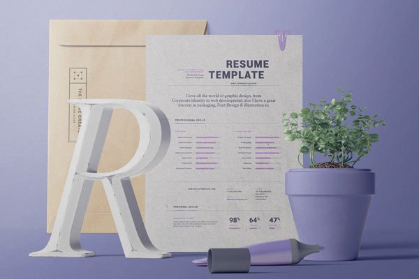 Free Front View of Resume Paper Mockup and Folder PSD Template