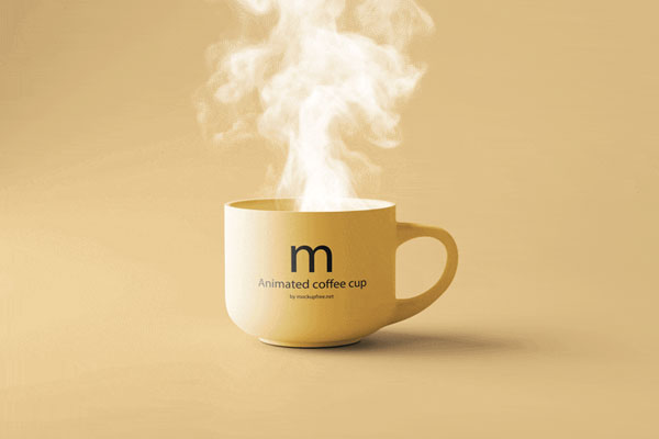 Free Front Vision of Animated Coffee Cup Mockup PSD Template