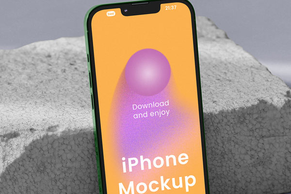 Free Perspective Shot of Leaning Vertical iPhone Mockup PSD Template