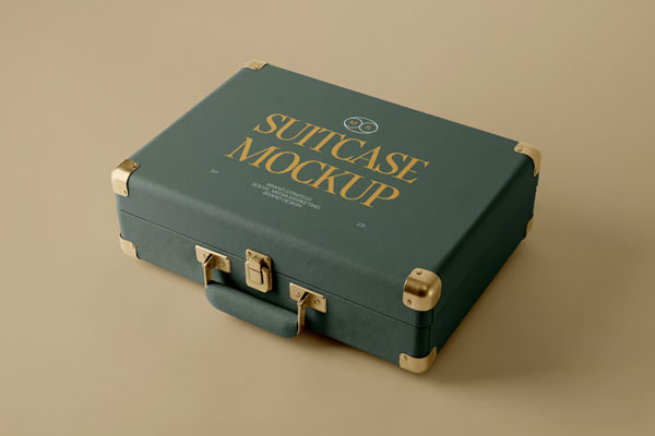 Free Perspective Shot of Lying Suitcase Mockup PSD Template