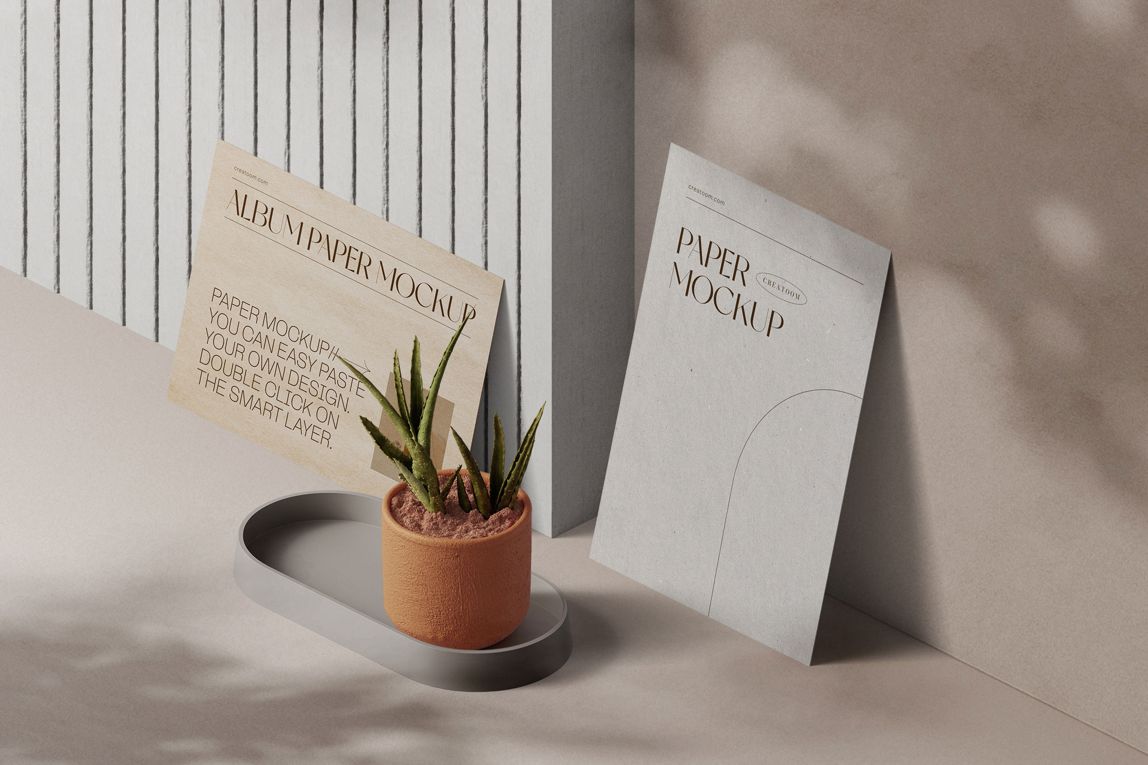 Free Perspective View of 2 Papers Mockups with Plant PSD Template