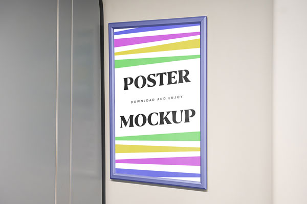 Free Perspective View of Poster Mockup in London Train PSD Template