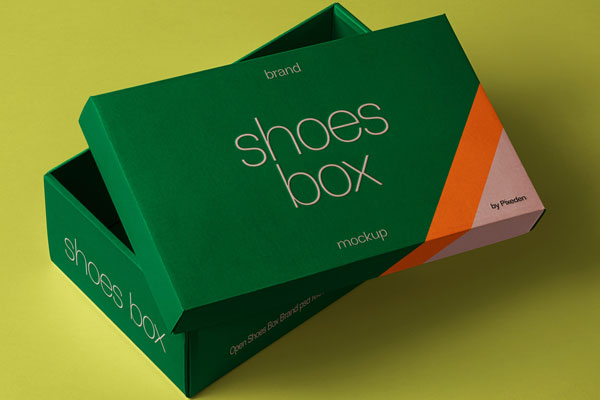 Free Shoes Box Mockup in Perspective View PSD Template