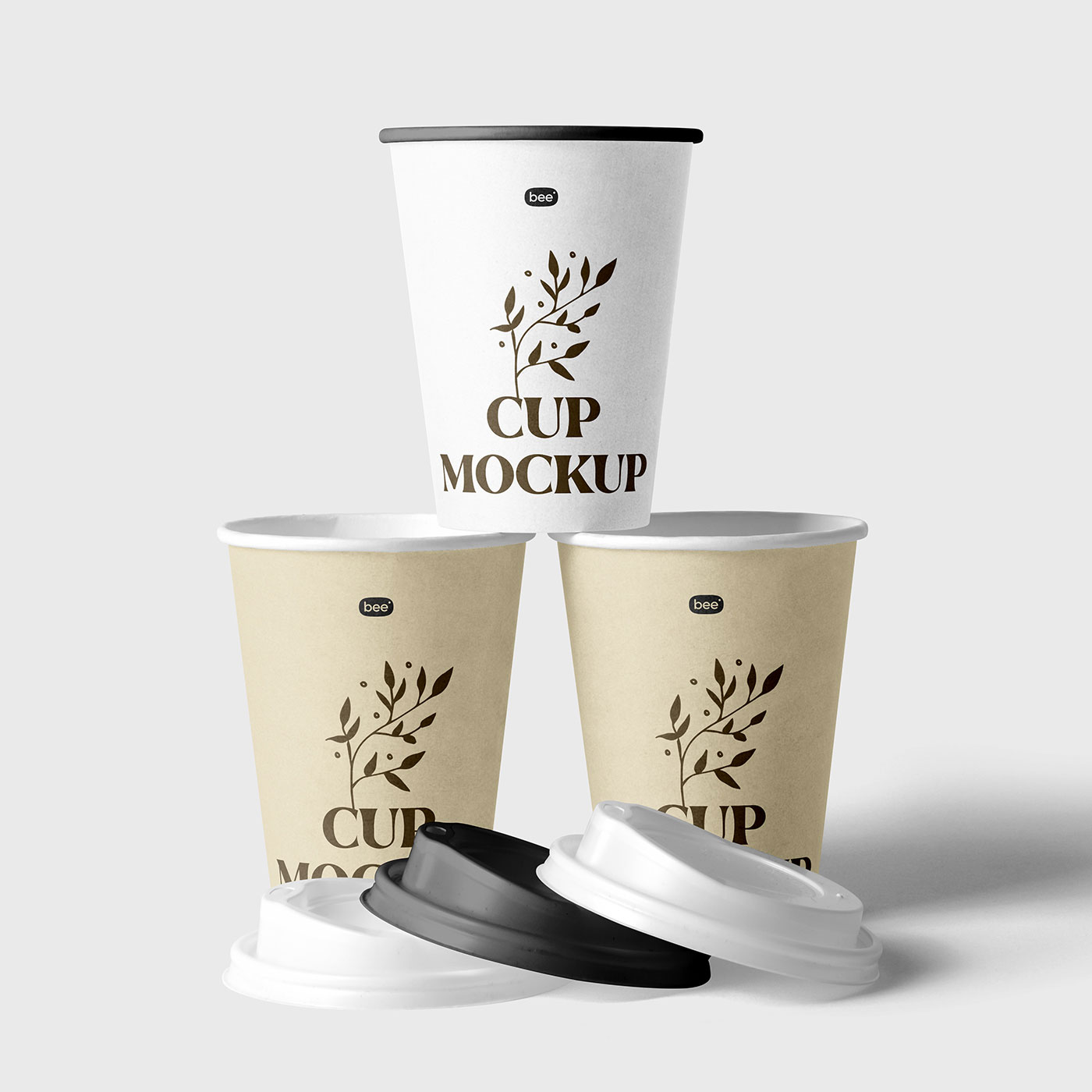Free Stacked Paper Cups Mockup in Front View PSD Template