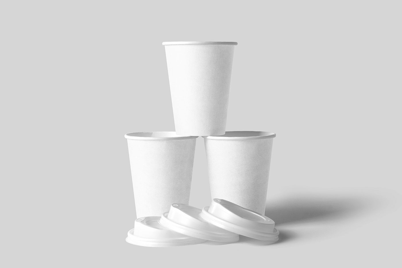 Free Stacked Paper Cups Mockup in Front View PSD Template