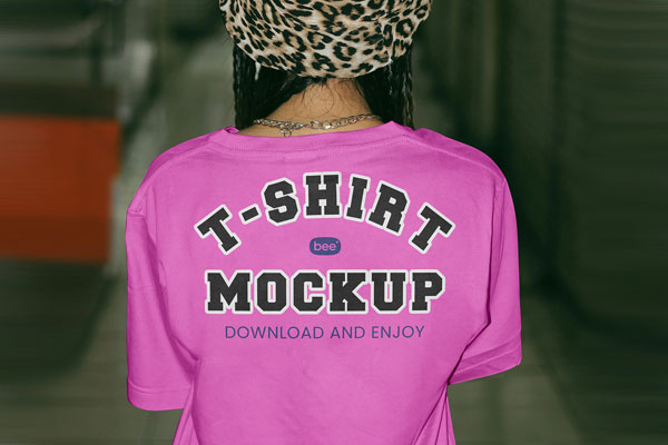 Free Standing Woman Back T-Shirt Mockup PSD Template