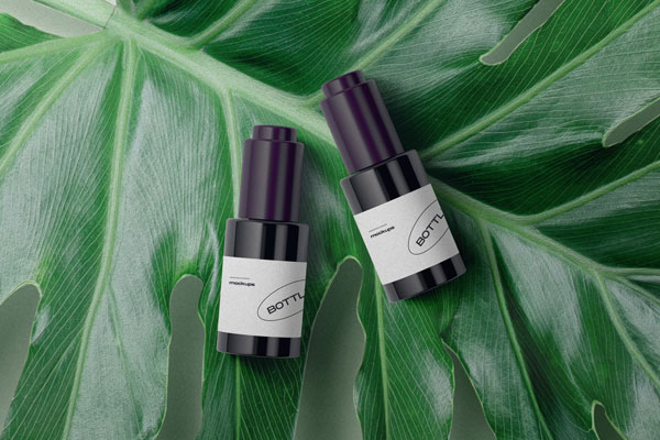 Free Top View of 2 Bottle Mockup on Large Leaf PSD Template