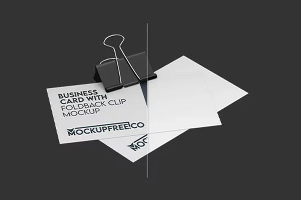 Free 3 Shots of Business Card Mockup with Foldback Clip PSD Template