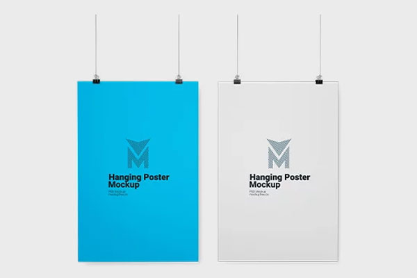 Free 3 Shots of Hanging Poster Mockup PSD Template
