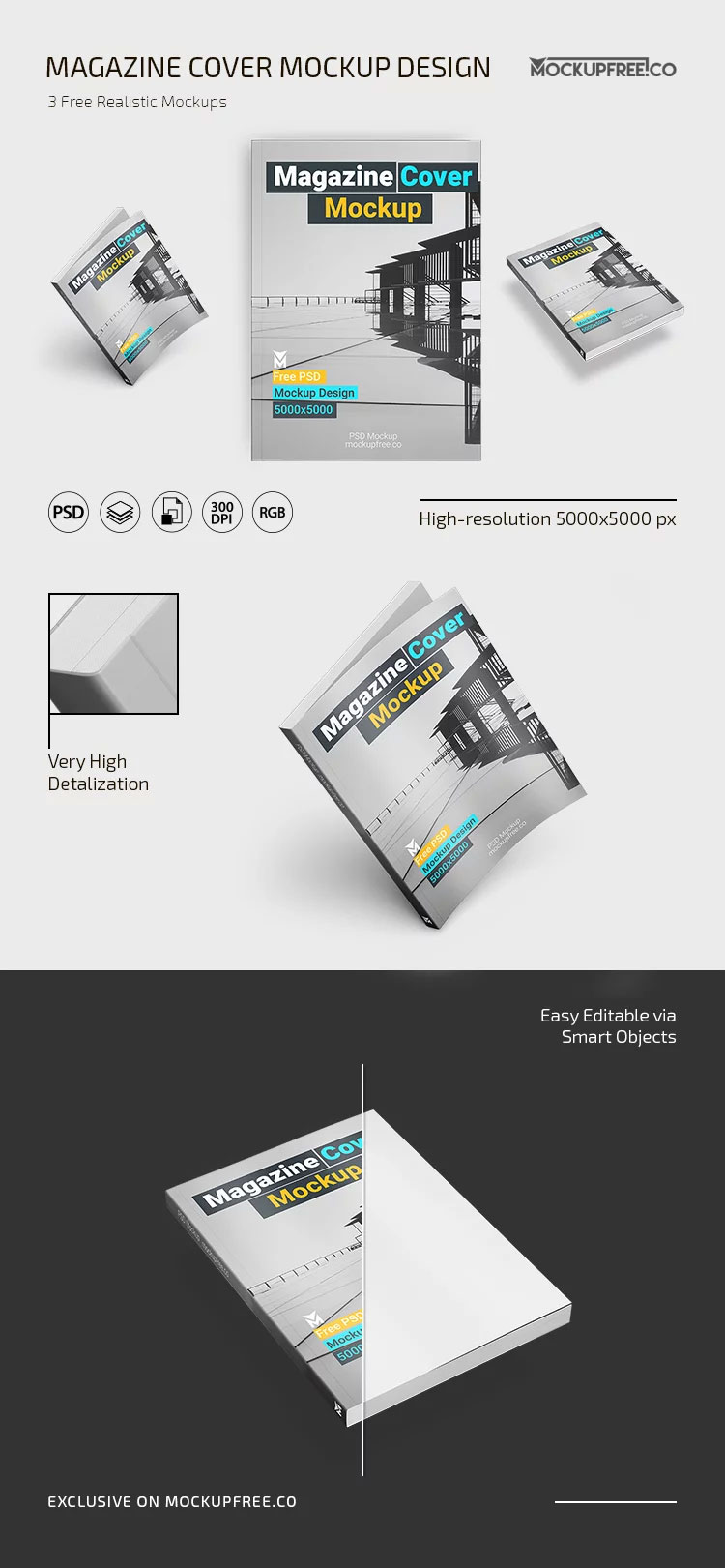 Free 3 Sights of Magazine Cover Mockup PSD Template