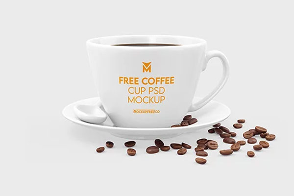 Free 3 Views of Coffee Cup Mockup with Coffee Beans PSD Template