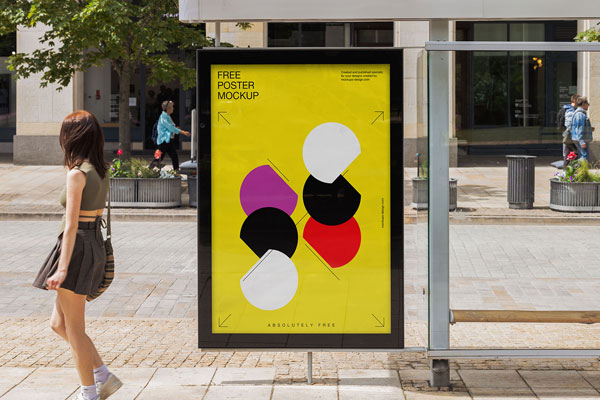 Front Vision of Bus Stop Citylight Mockup Free Download