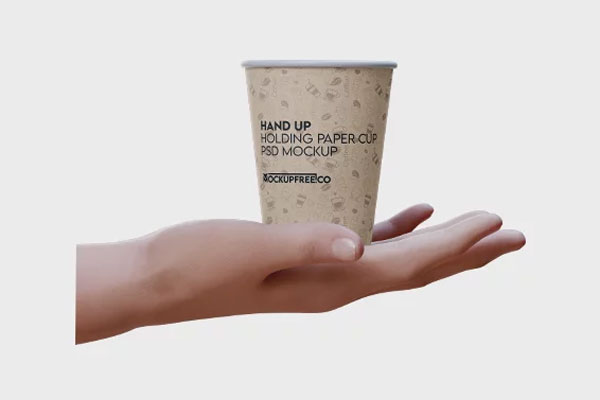 Free Hand Holding Paper Coffee Cup Mockup in 3 Sights PSD Template