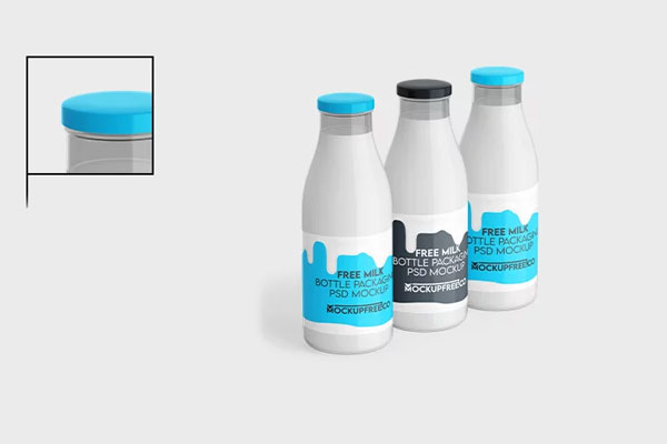 Free Milk Bottle Mockup in 3 Sights PSD Template