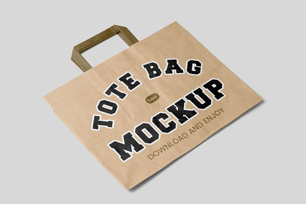 Free Perspective Sight of Lying Wide Paper Bag Mockup PSD Template