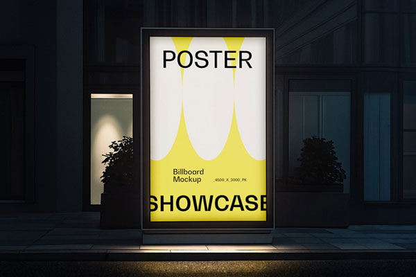 Free Vertical Poster Lightbox Mockup at Night PSD Template