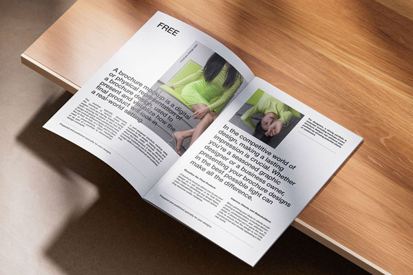Free A4 Brochure on Wood Mockup PSD Template