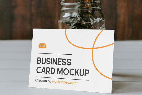 Free Business Card Lean on Plant Mockup PSD Template