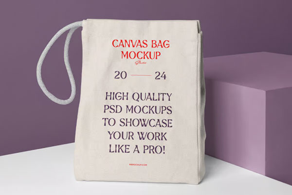 Free Canvas Bag on Boxes Mockup PSD Template