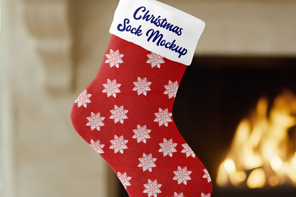 Free Christmas Sock Mockup PSD Template
