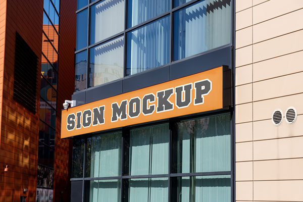 Free Coffer on Modern Building Mockup PSD Template