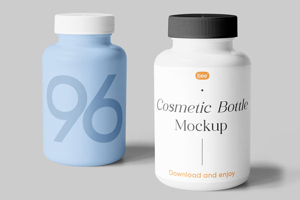 Free Cosmetic Bottle with Cap Mockups PSD Template