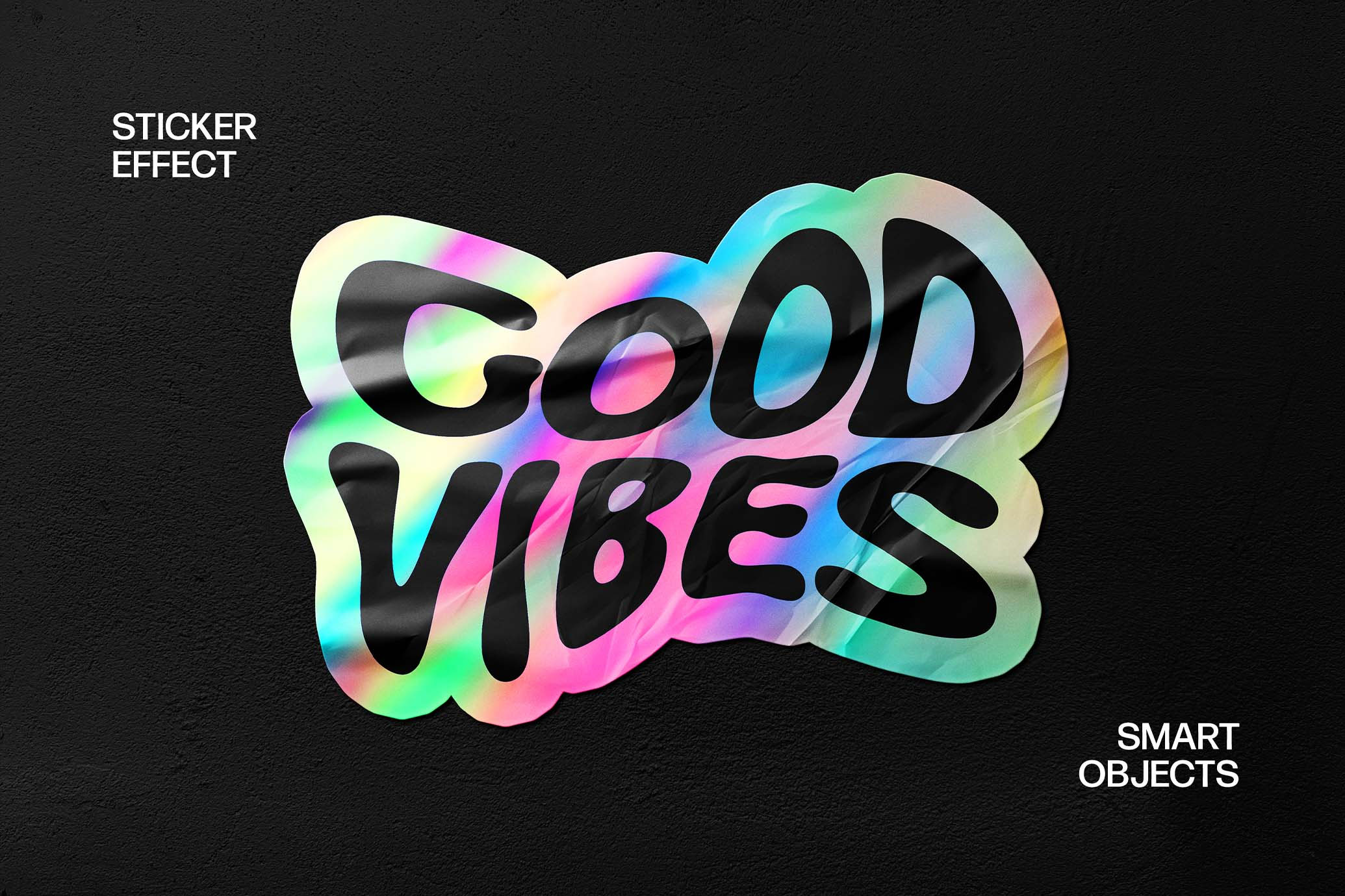 Free Holo Wrinkled Sticker Mockup PSD Template