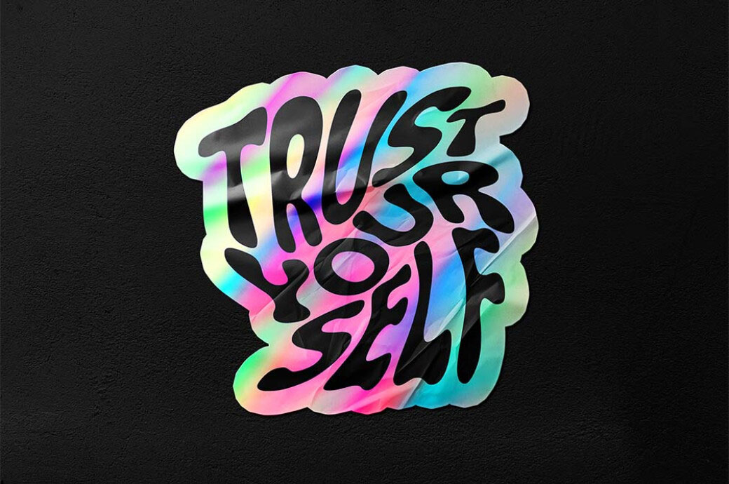 Free Holo Wrinkled Sticker Mockup PSD Template