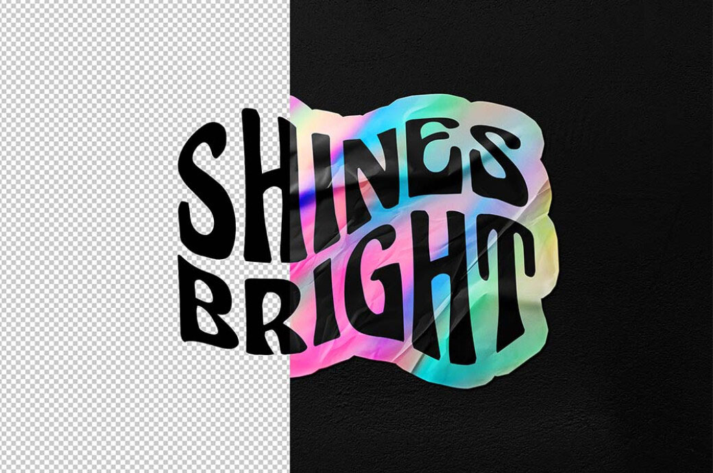 Free Holo Wrinkled Sticker Mockup PSD Template