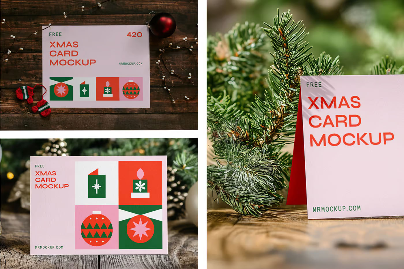 Free Six Christmas Card Mockups PSD Template
