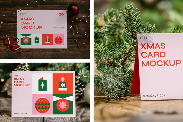 Free Six Christmas Card Mockups PSD Template