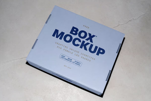 Free Cardboard Box on Floor Mockup PSD Template