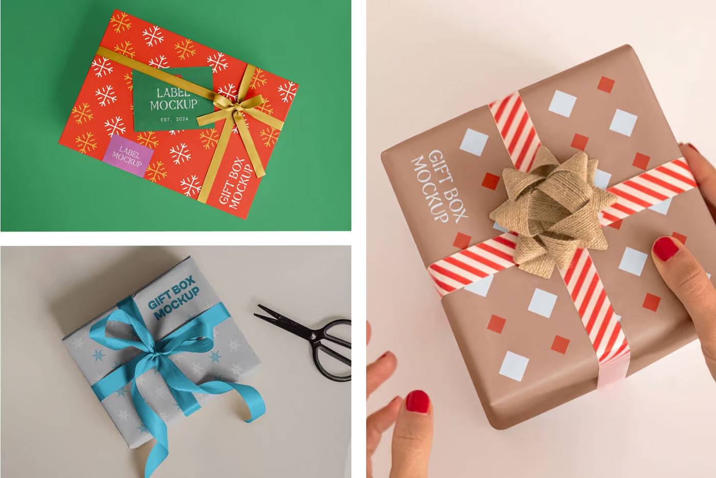 Free Christmas Gift Box Mockups PSD Template