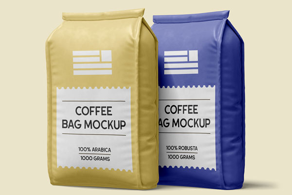 Free Double Foil Coffee Bag Mockup PSD Template