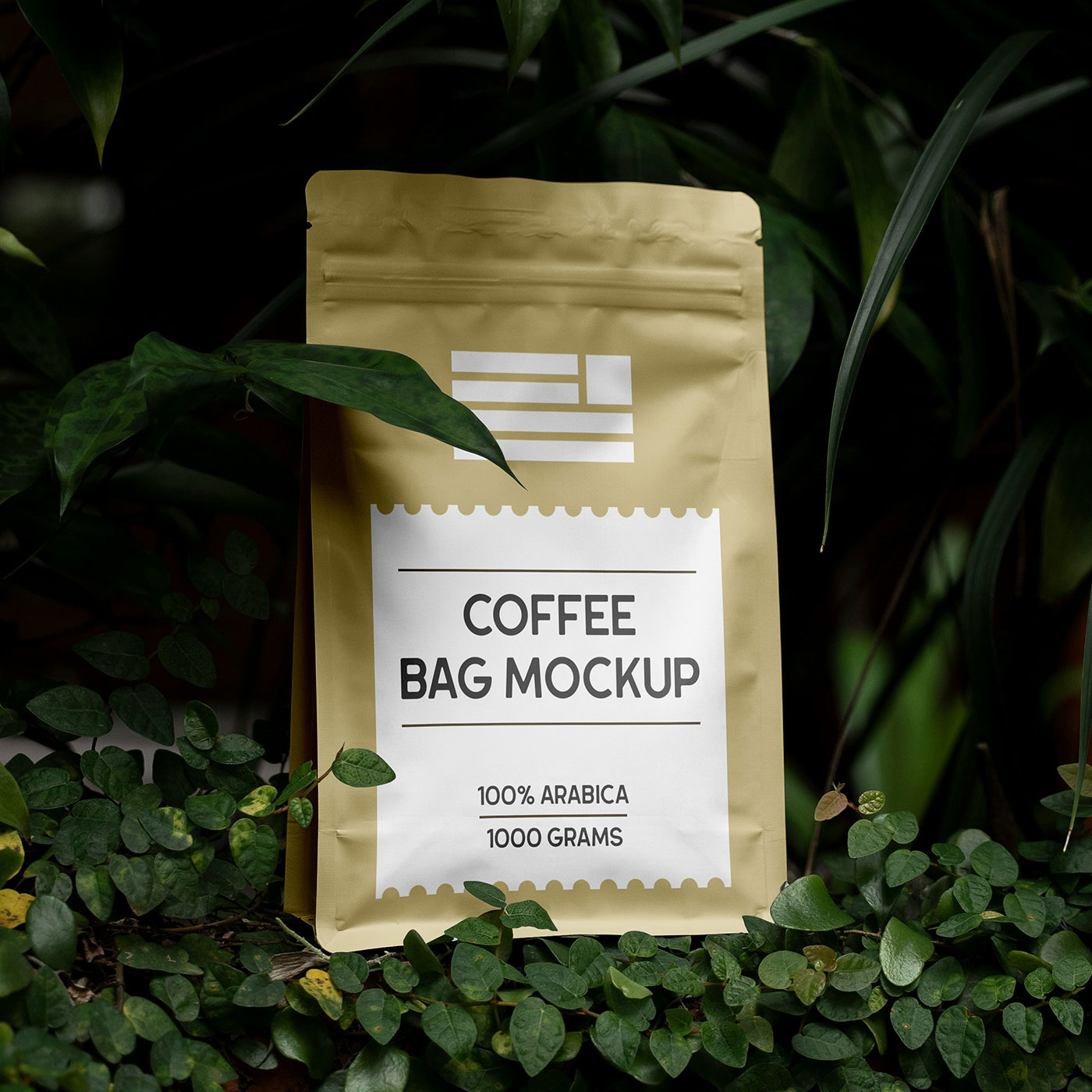 Free Foil Coffee Bag in Plants Mockup PSD Template