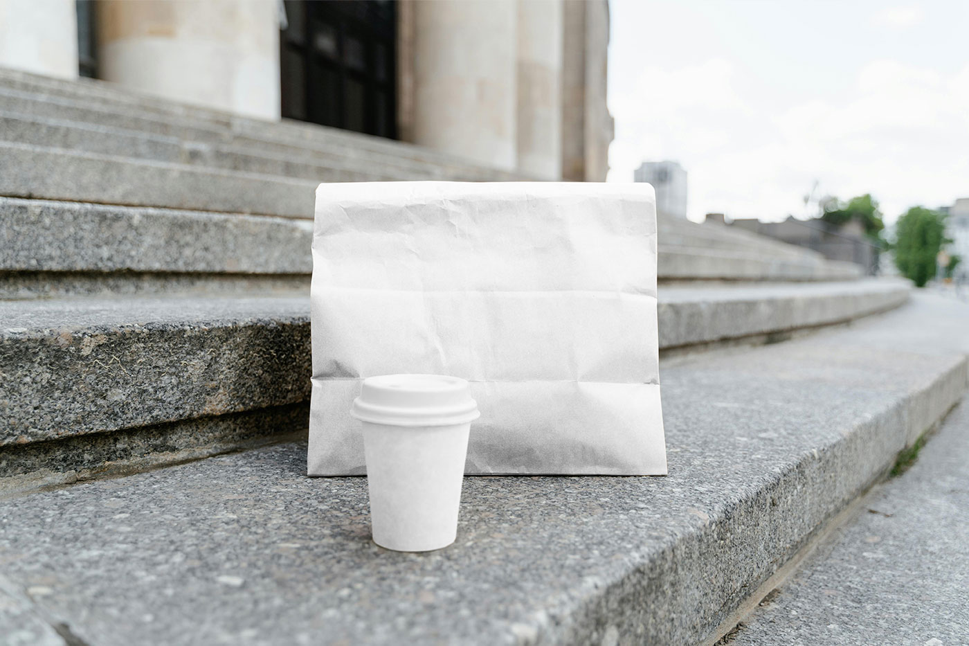 Free Food Bag with Paper Cup Mockup PSD Template