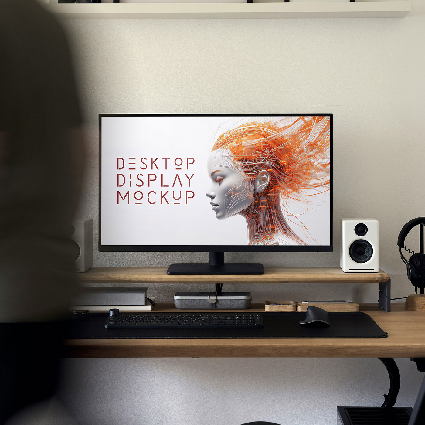 Free Front View Desktop Display Mockup PSD Template