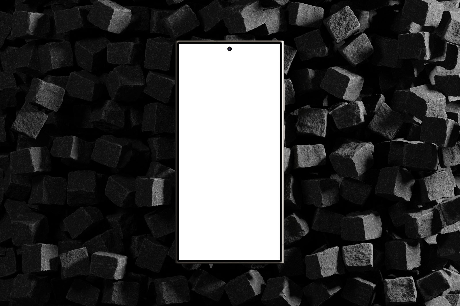 Free Galaxy S24 Ultra Mockup on Cube Stones PSD Template