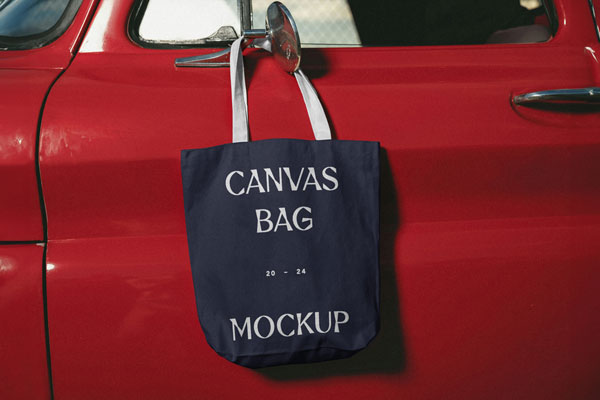 Free Hanging Canvas Bag Mockup PSD Template