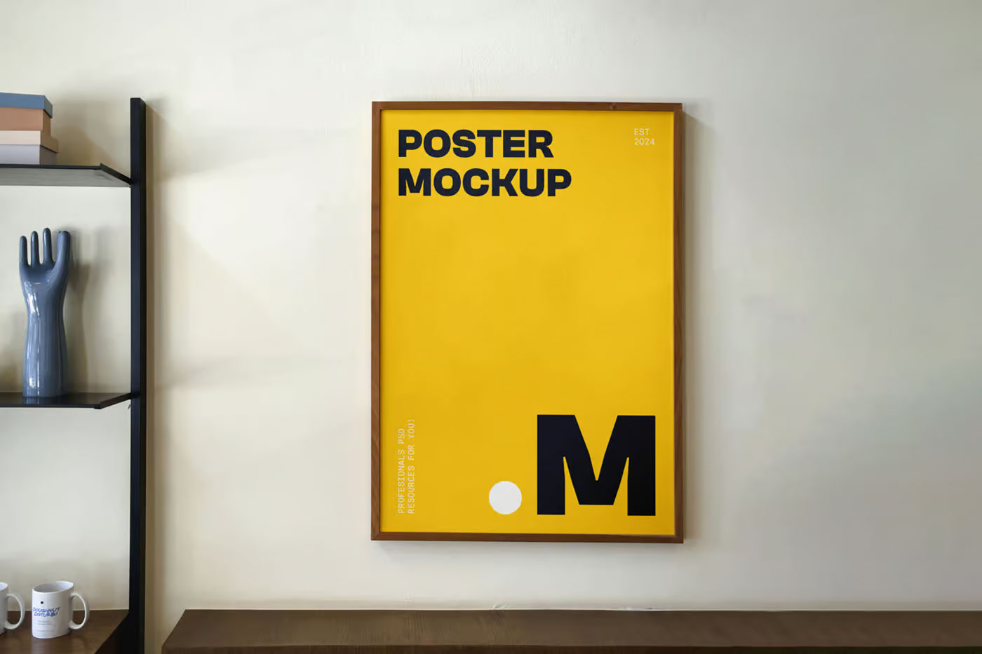 Free Hanging Poster on Wall Mockup PSD Template