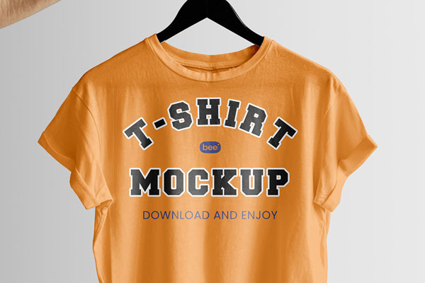 Free Hanging Woman T-Shirt Mockup PSD Template