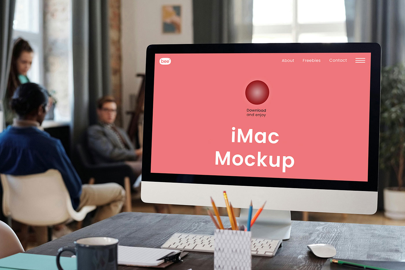 Free iMac Screen in Office Mockup PSD Template
