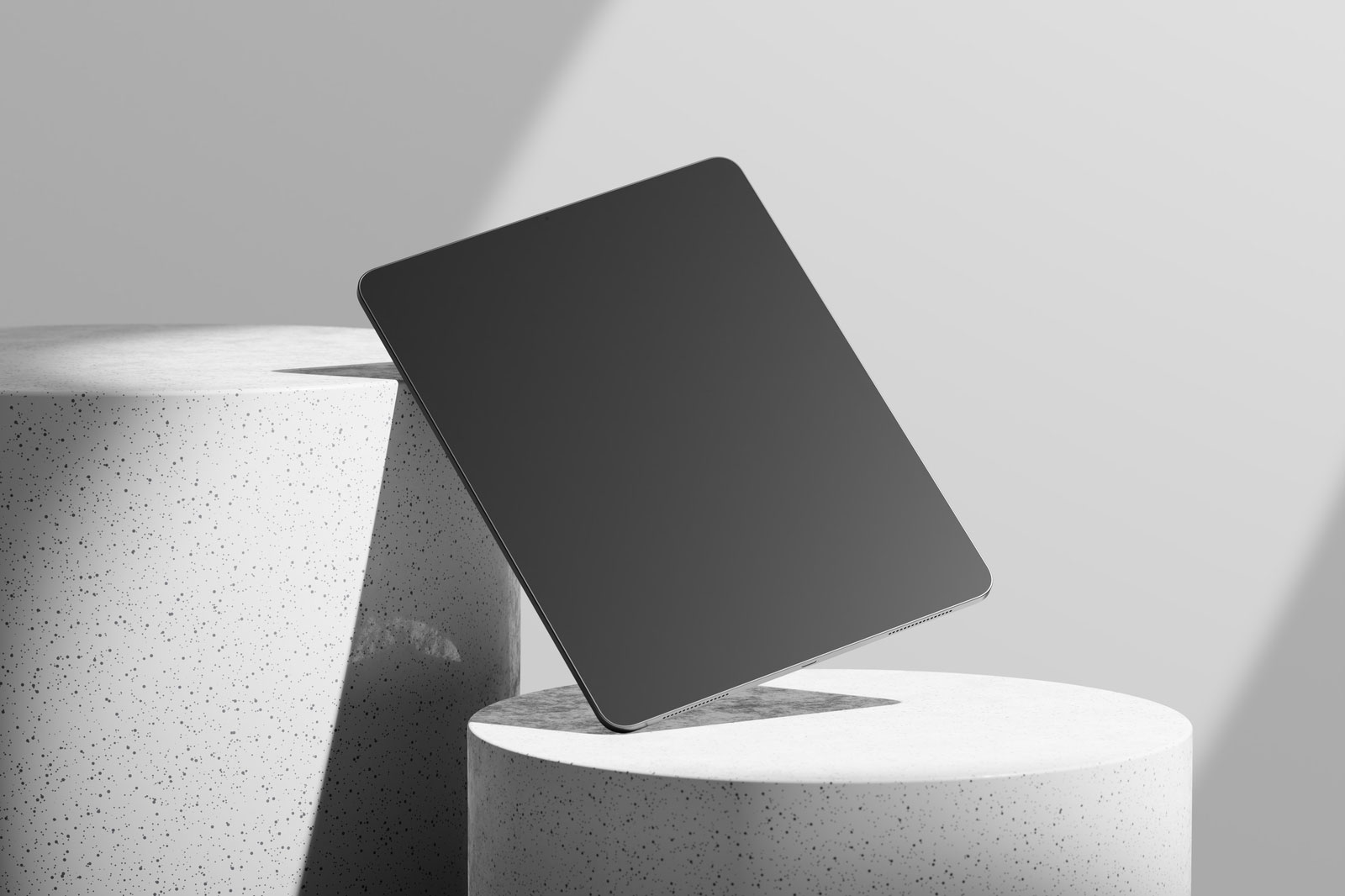Free iPad Pro Mockup on Round Podium PSD Template