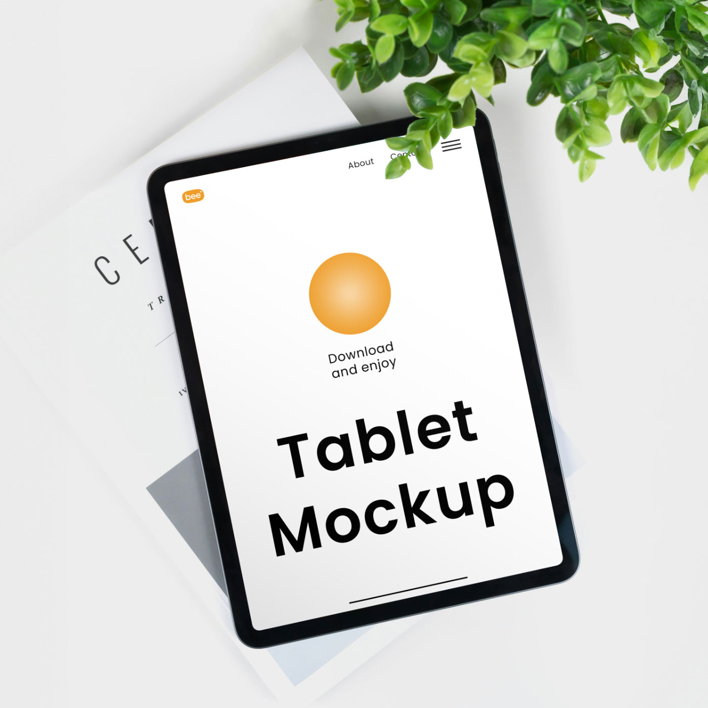 Free iPad Screen with Plant Mockup PSD Template
