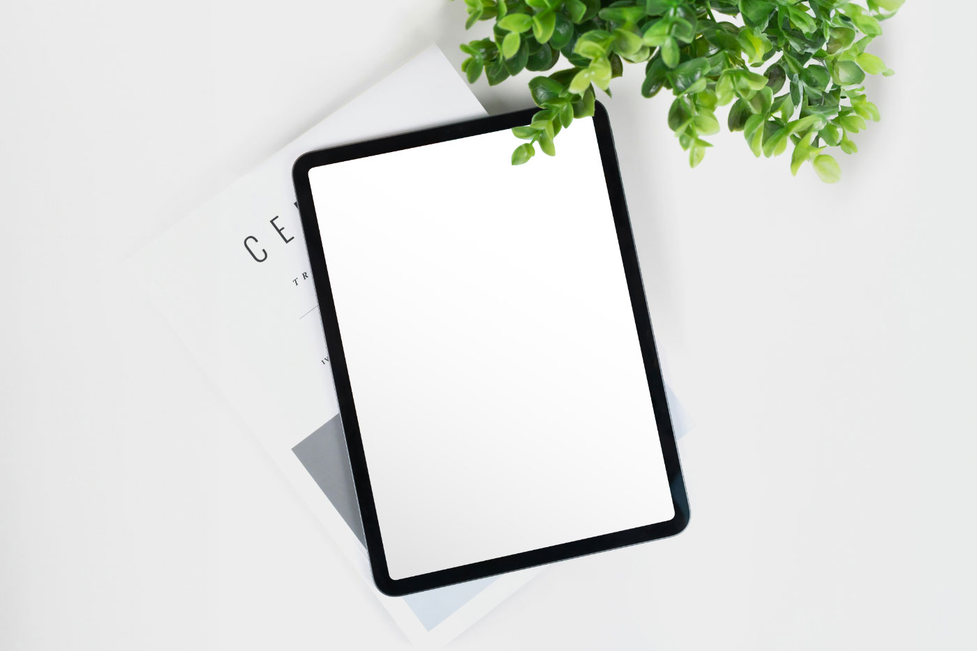 Free iPad Screen with Plant Mockup PSD Template
