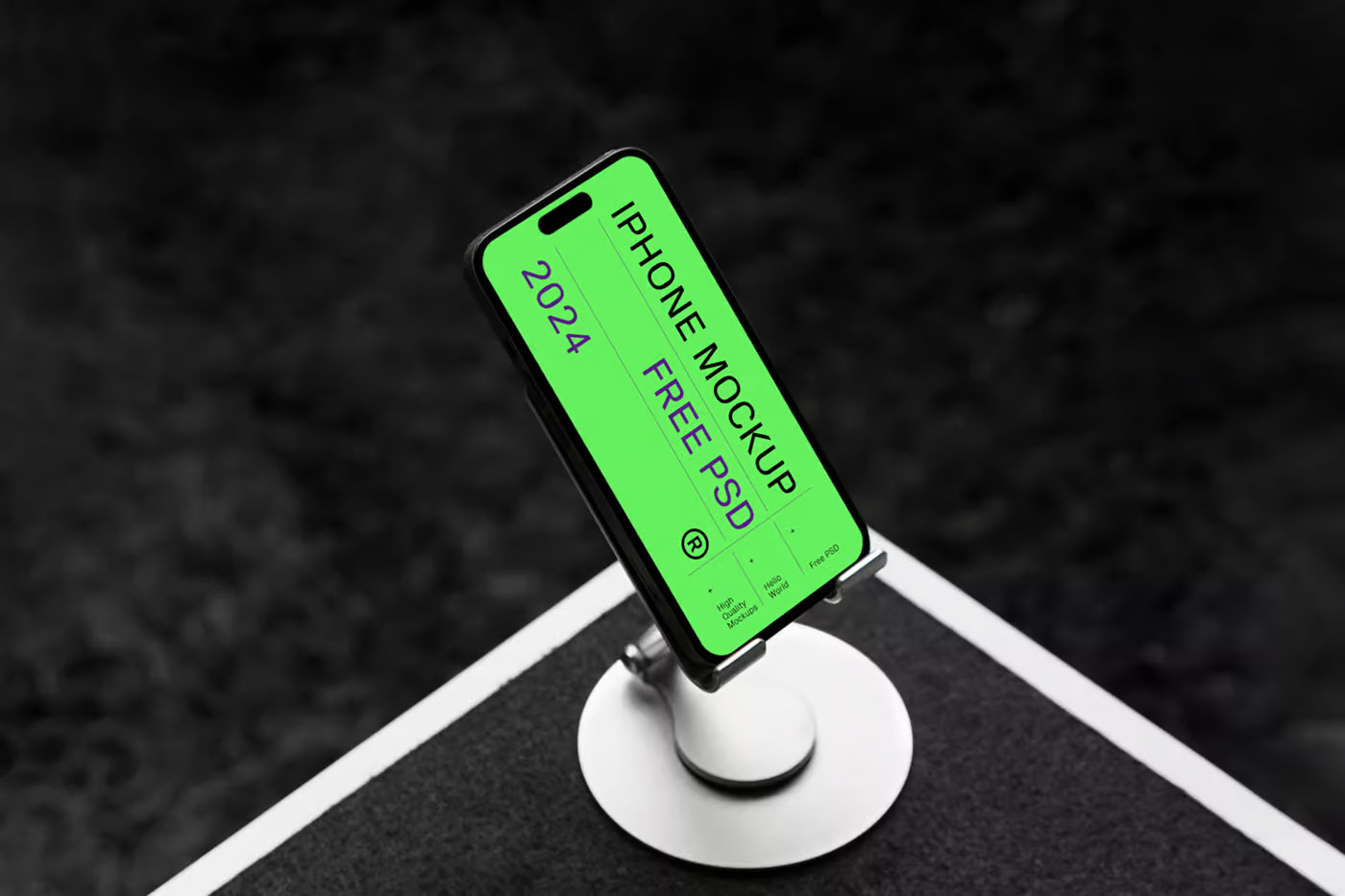 Free iPhone 14 Pro in Dock Mockup PSD Template