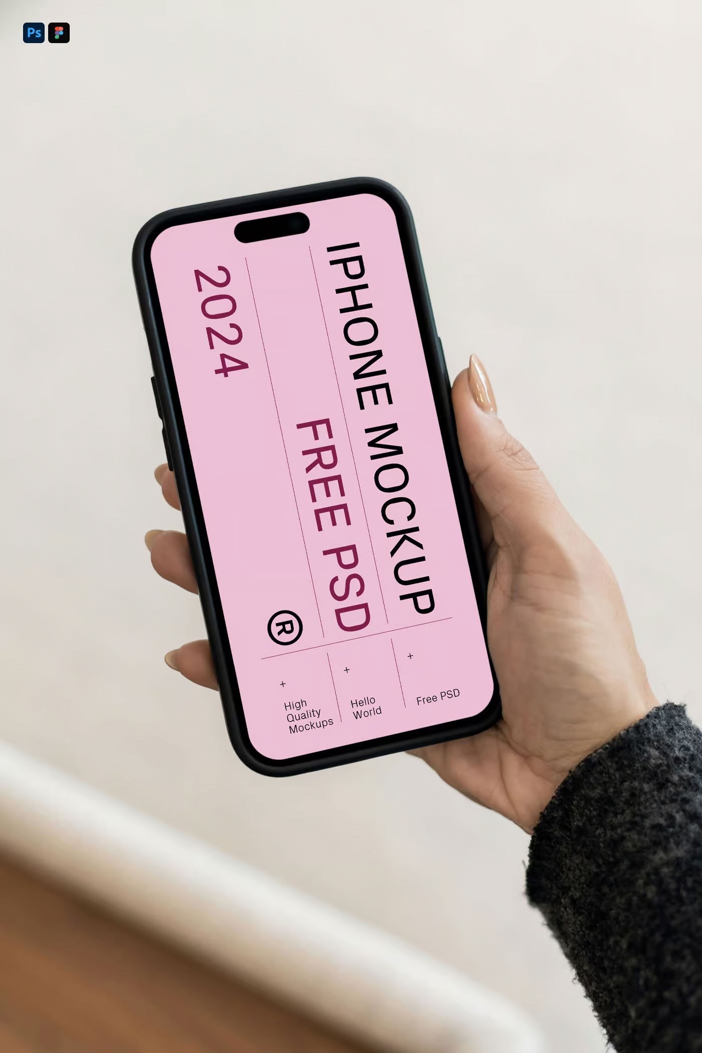 Free iPhone 14 Pro in Hand Mockup PSD Template